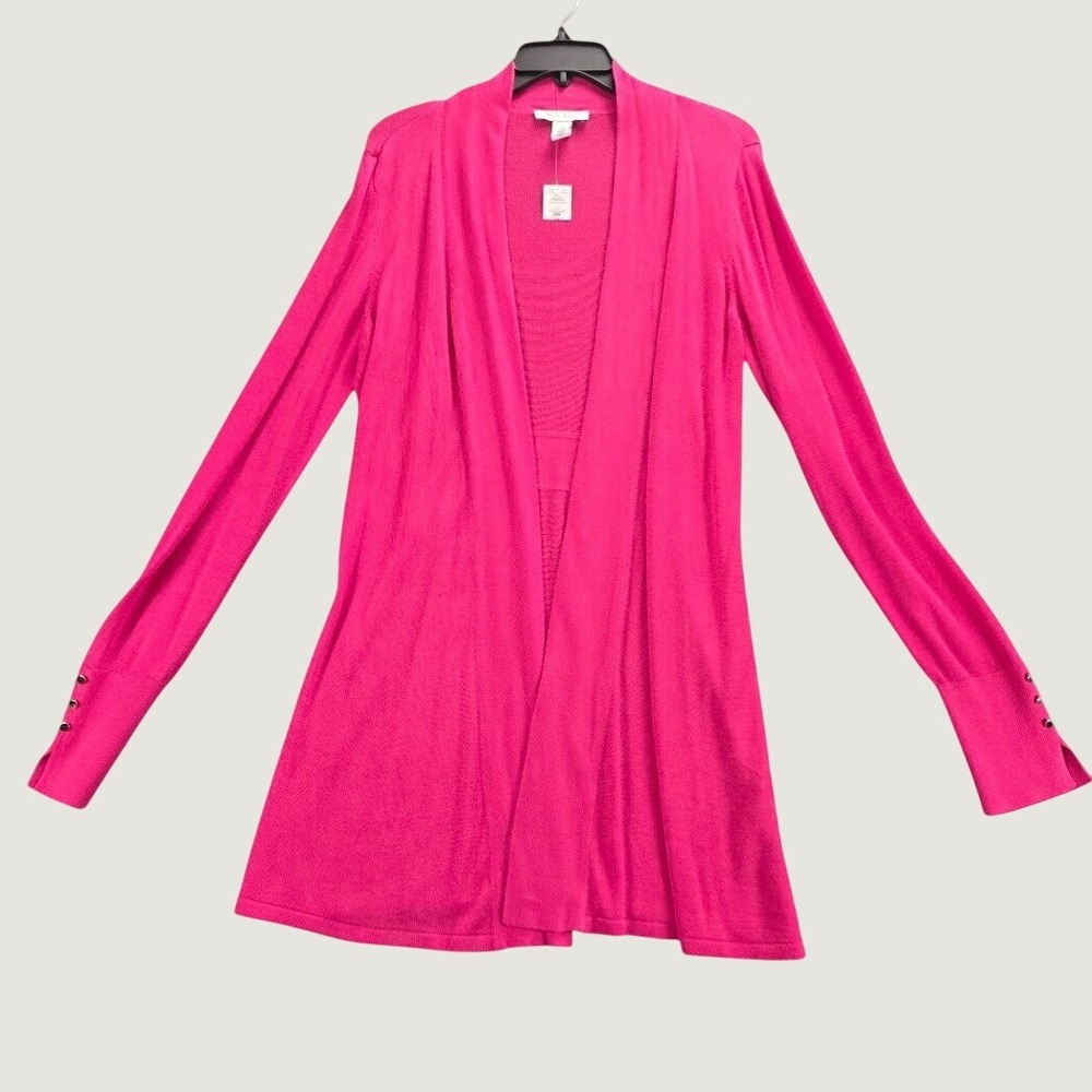 White House Black Market Cardigan Womens XS Pink NWT Drapey Button Cuff Coverup - Picture 2 of 11